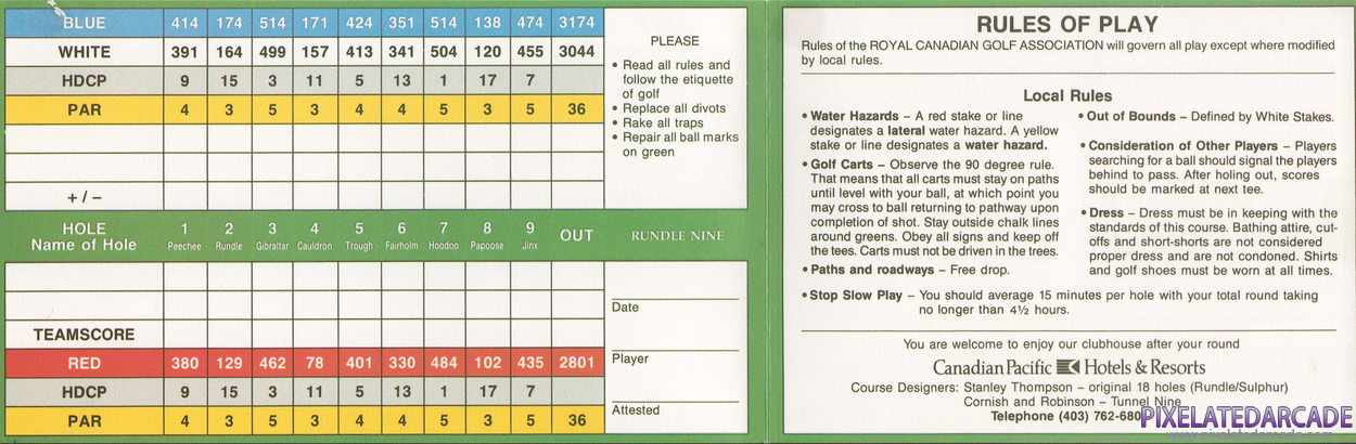 Links: Championship Course - Banff Springs Cover Art: Scorecard - Inside Links: Championship Course - Banff Springs Cover Art: Scorecard - Inside