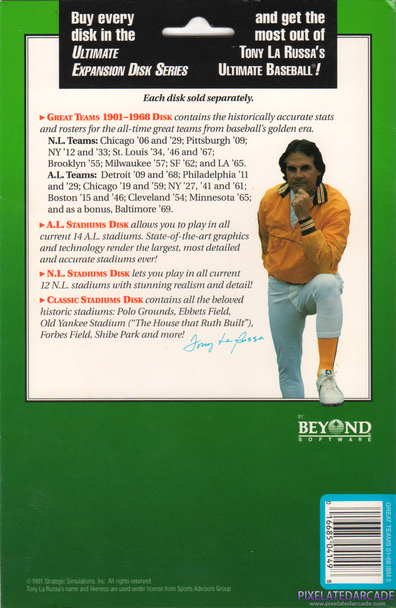 Tony La Russa's Ultimate Baseball: Ultimate Expansion Disk - Great Teams 1901-1968 Disk Cover Art: Tony La Russa's Ultimate Baseball: Ultimate Expansion Disk - Great Teams 1901-1968 Disk Cover Art: