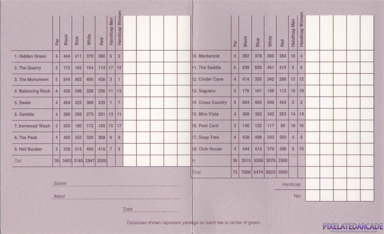 Links: Championship Course - Troon North Cover Art: Scorecard - Inside Links: Championship Course - Troon North Cover Art: Scorecard - Inside