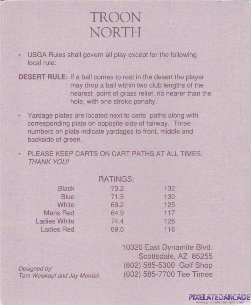 Links: Championship Course - Troon North Cover Art: Scorecard - Back Links: Championship Course - Troon North Cover Art: Scorecard - Back