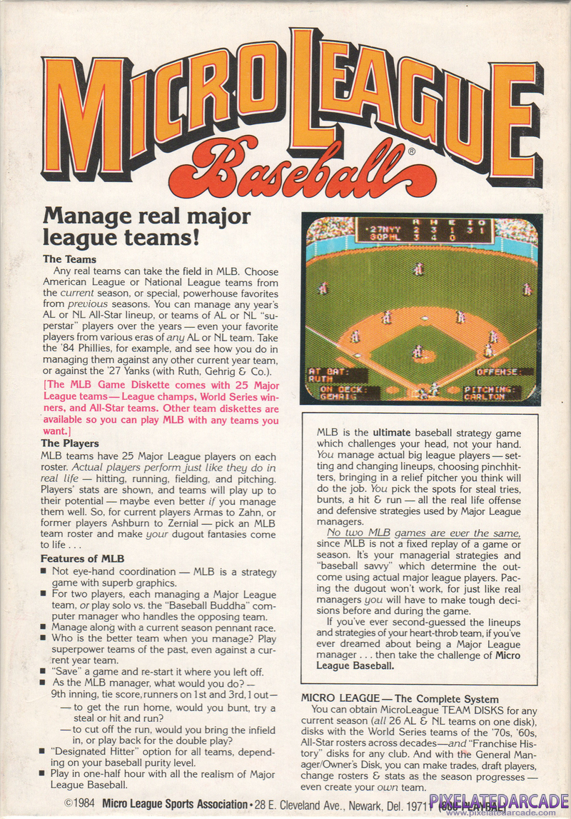 MicroLeague Baseball Cover Art: 