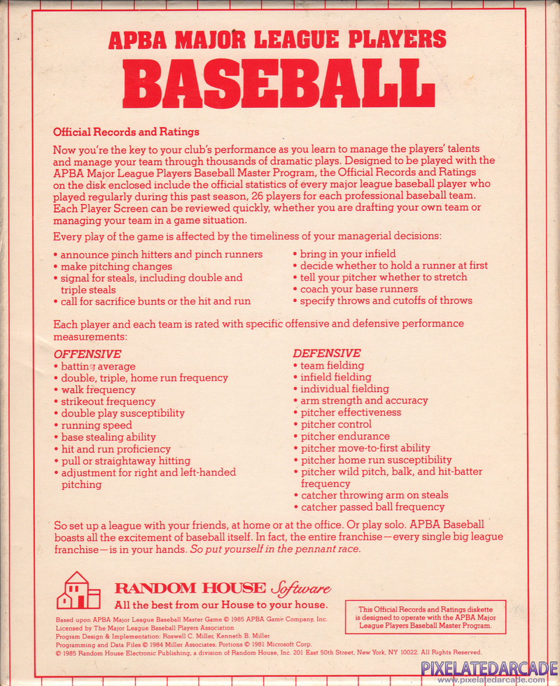 APBA Major League Players Baseball: 1984 Season - Official Records and Ratings Cover Art: APBA Major League Players Baseball: 1984 Season - Official Records and Ratings Cover Art: