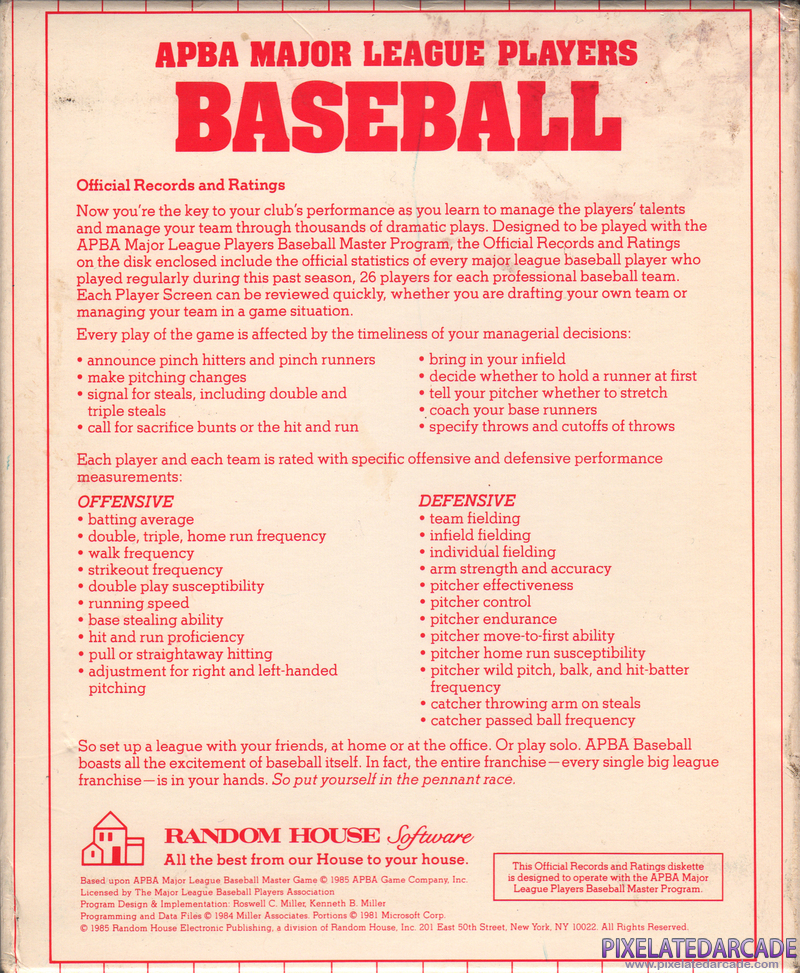 APBA Major League Players Baseball: 1985 Season - Official Records and Ratings Cover Art: APBA Major League Players Baseball: 1985 Season - Official Records and Ratings Cover Art: