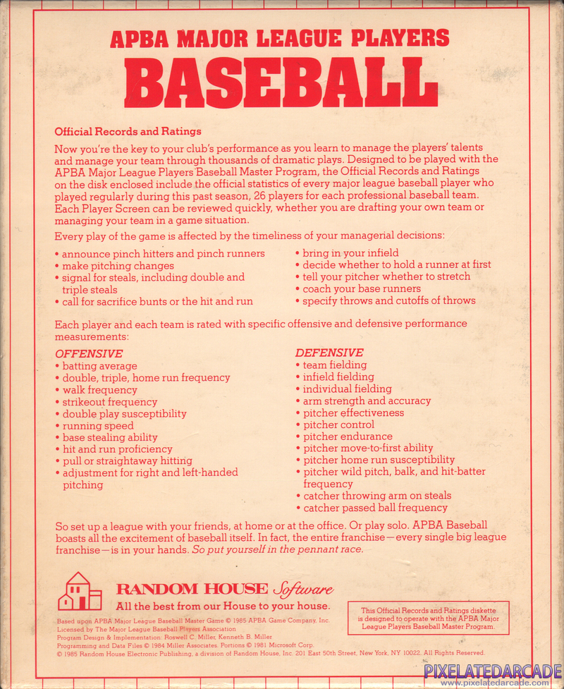 APBA Major League Players Baseball: 1987 Season - Official Records and Ratings Cover Art: APBA Major League Players Baseball: 1987 Season - Official Records and Ratings Cover Art: