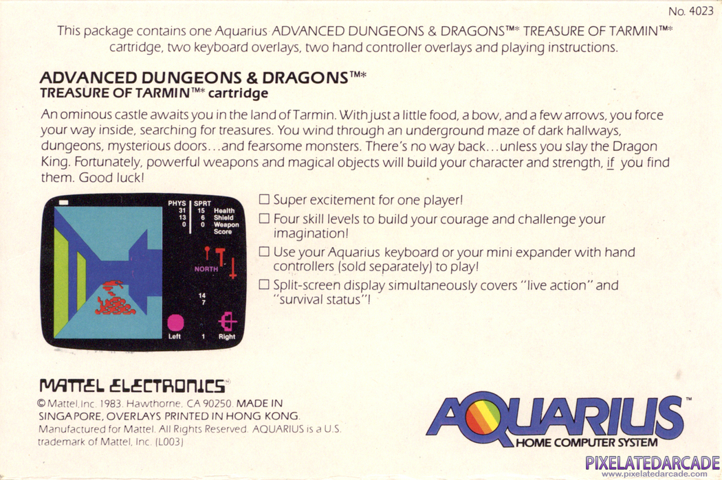 Advanced Dungeons & Dragons: Treasure of Tarmin Cartridge Cover Art: Advanced Dungeons & Dragons: Treasure of Tarmin Cartridge Cover Art: