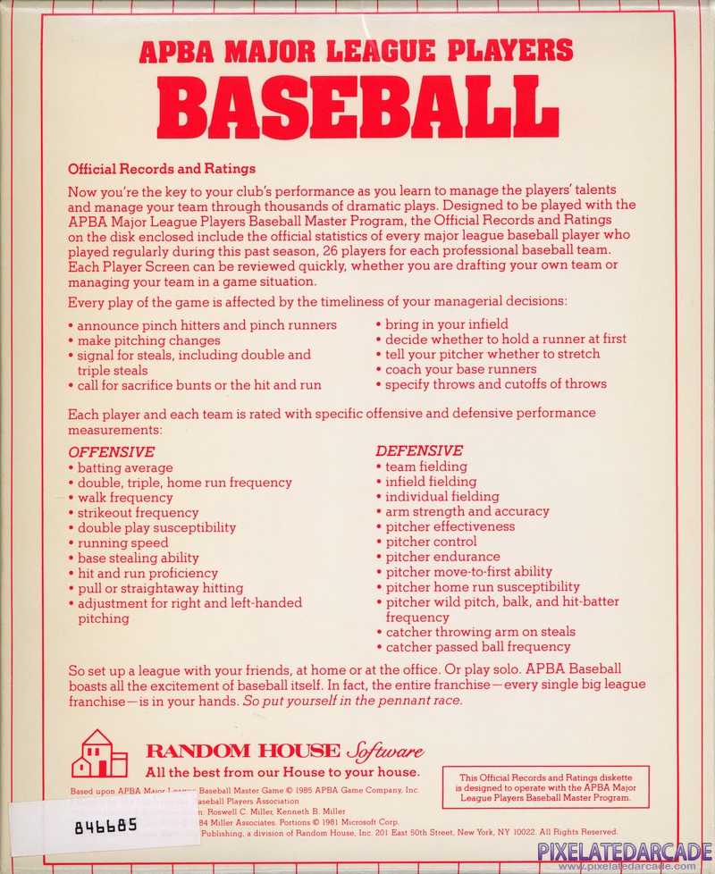 APBA Major League Players Baseball: 1989 Master Edition Cover Art: 1988 Statistics APBA Major League Players Baseball: 1989 Master Edition Cover Art: 1988 Statistics
