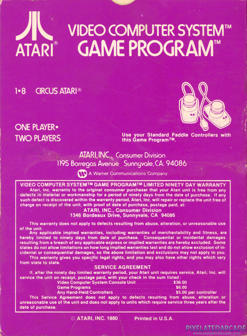 Circus Atari Cover Art: Circus Atari Cover Art: