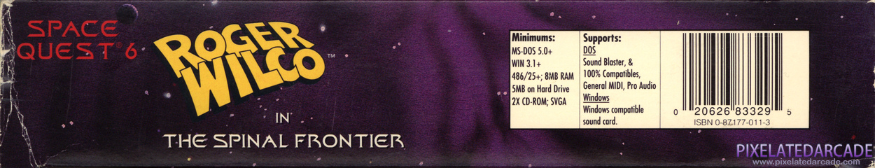 Space Quest 6: Roger Wilco in the Spinal Frontier Cover Art: Bottom Spine