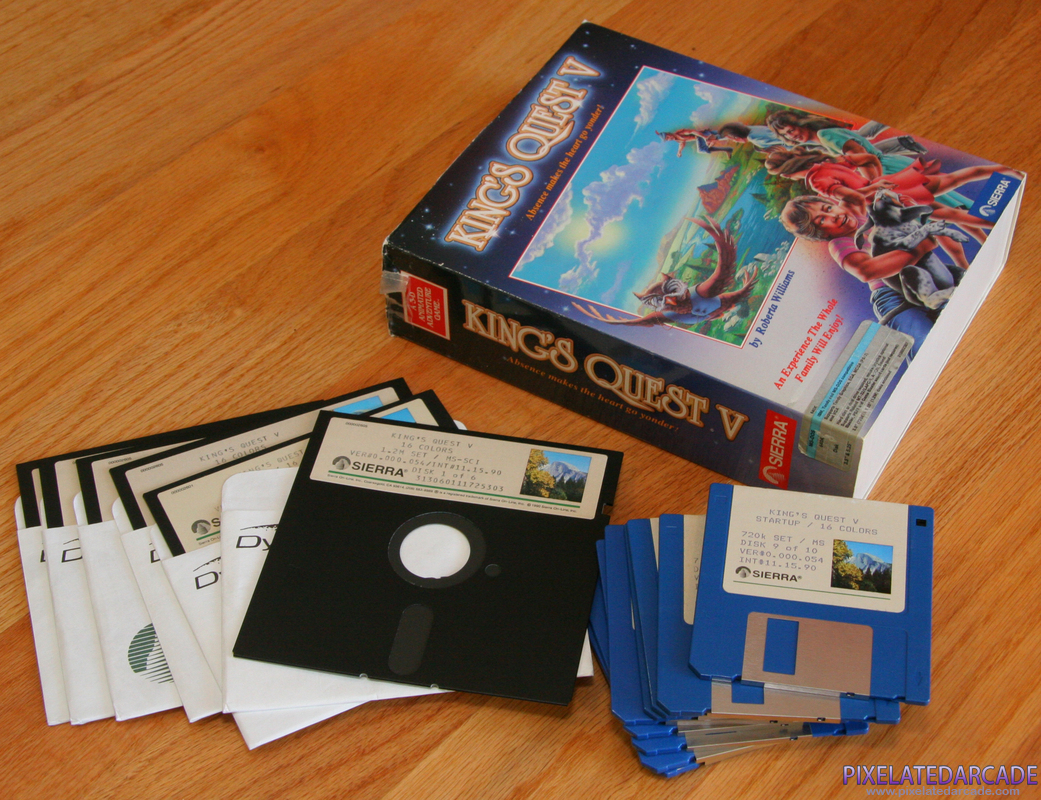 King's Quest V: Absence Makes the Heart Go Yonder! Cover Art: King's Quest V game disks and box King's Quest V: Absence Makes the Heart Go Yonder! Cover Art: King's Quest V game disks and box