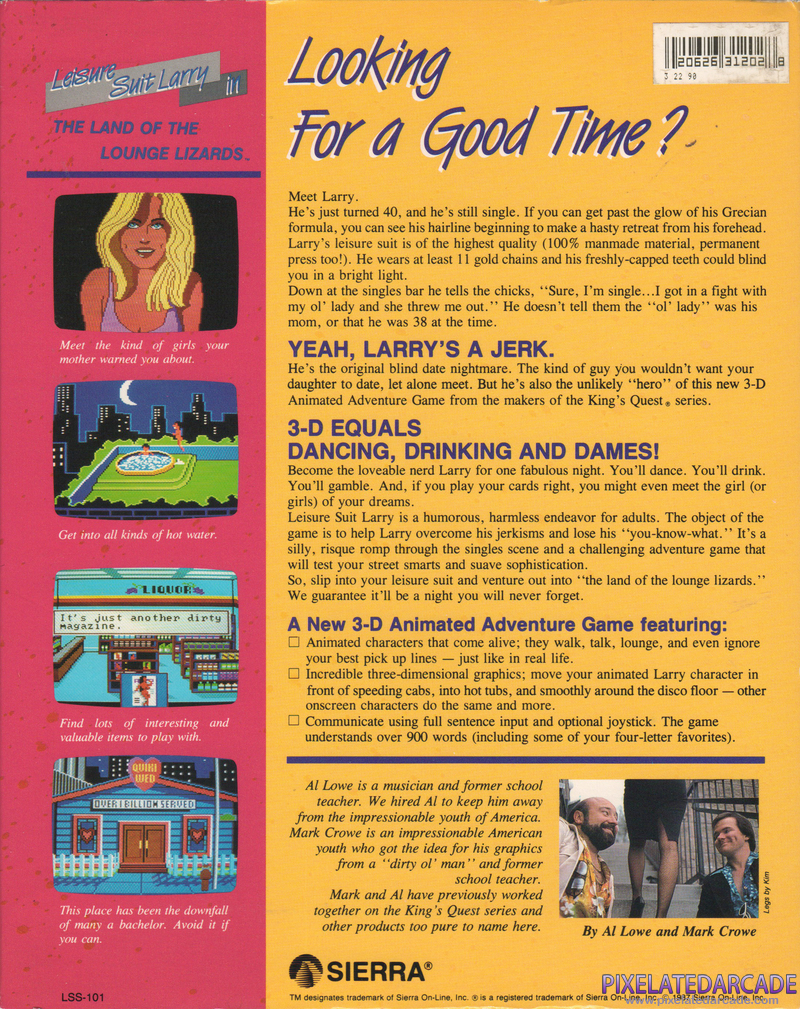 Leisure Suit Larry in the Land of the Lounge Lizards Cover Art: Leisure Suit Larry in the Land of the Lounge Lizards Cover Art: