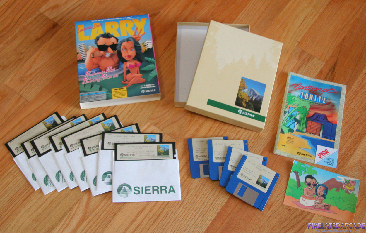 Leisure Suit Larry III: Passionate Patti in Pursuit of the Pulsating Pectorals Cover Art: Box and contents Leisure Suit Larry III: Passionate Patti in Pursuit of the Pulsating Pectorals Cover Art: Box and contents