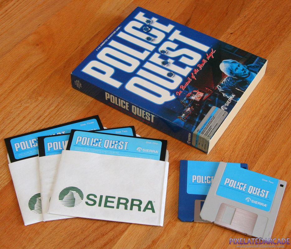 Police Quest: In Pursuit of the Death Angel Cover Art: Police Quest game disks and box Police Quest: In Pursuit of the Death Angel Cover Art: Police Quest game disks and box
