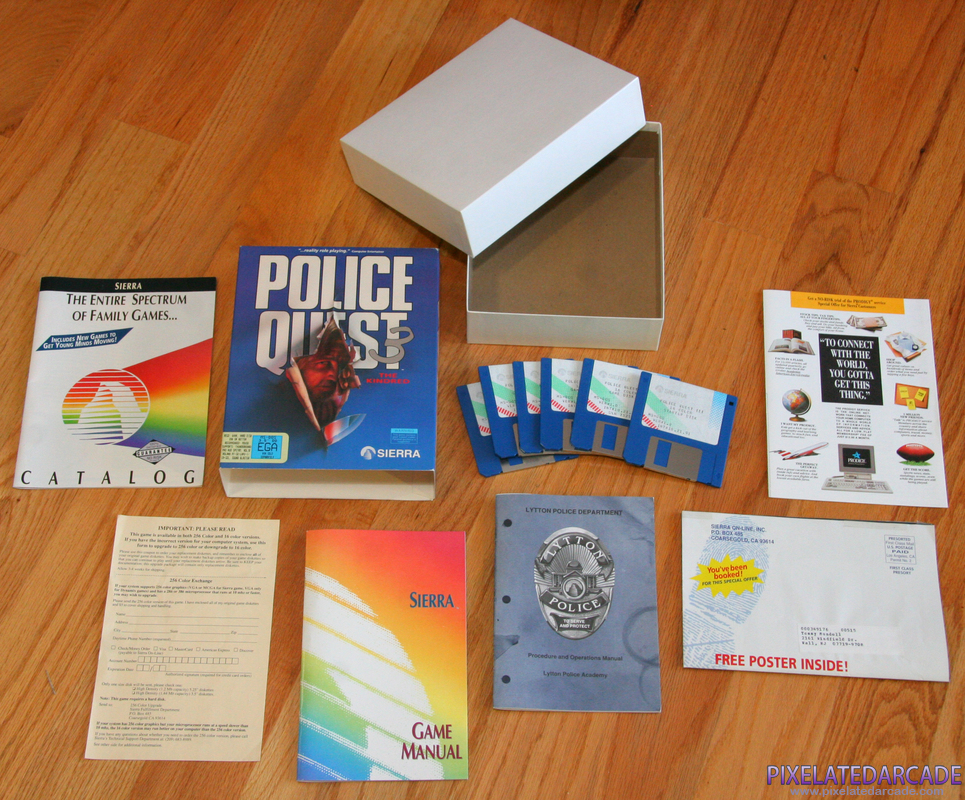 Police Quest 3: The Kindred Cover Art: Police Quest 3 box and contents