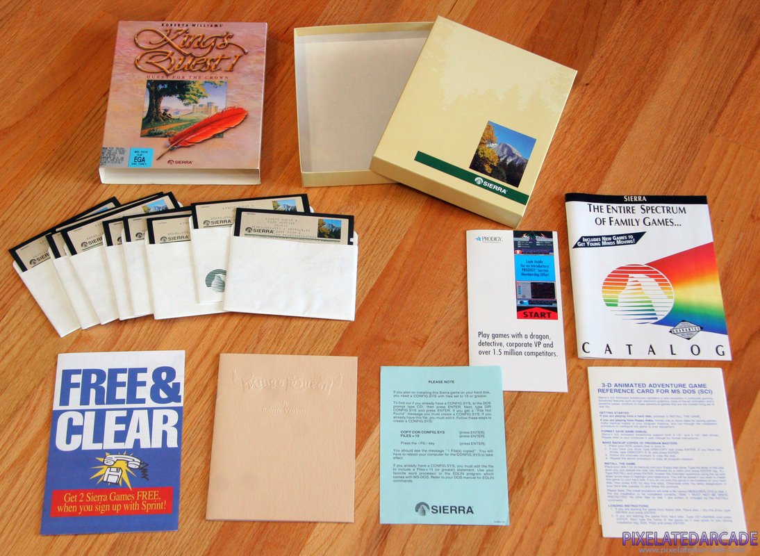 Roberta Williams' King's Quest I: Quest for the Crown Cover Art: Box and contents