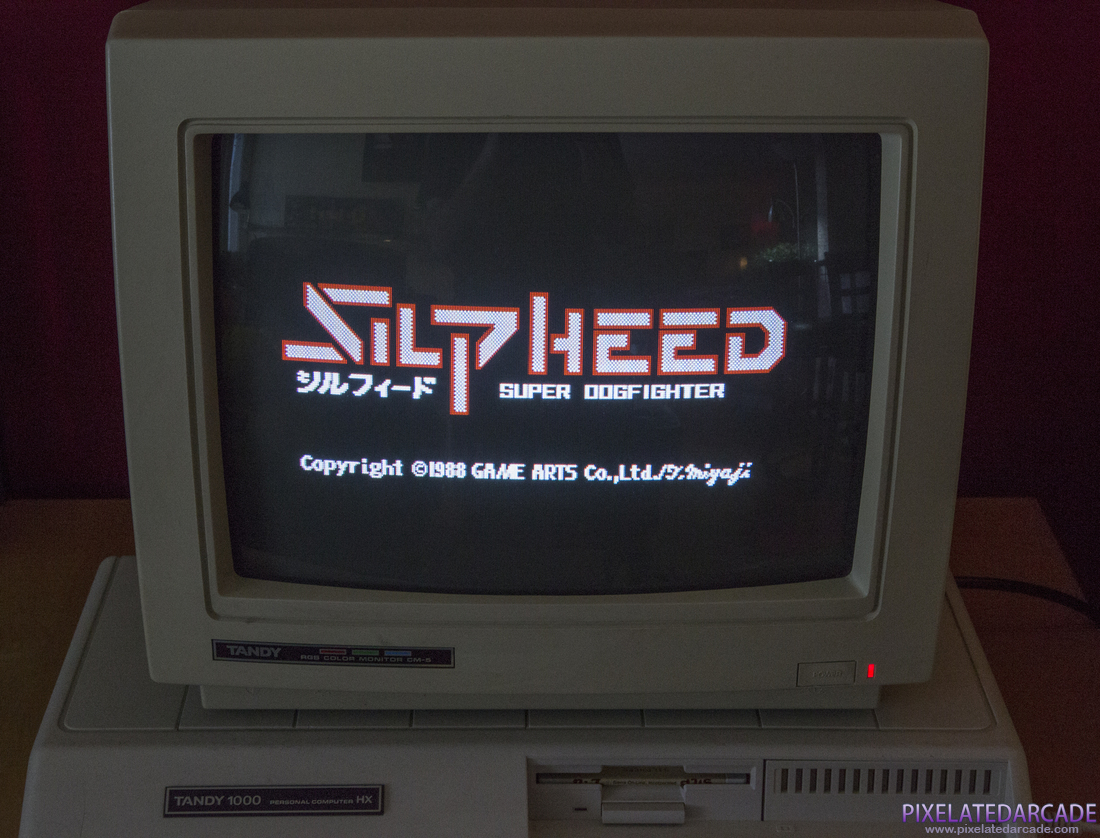 Silpheed Photo: Silpheed title screen on Tandy 1000 computer