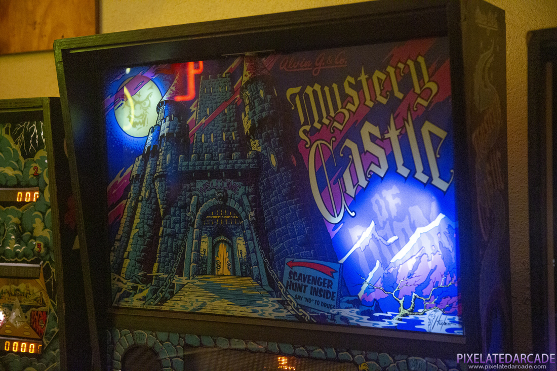 Mystery Castle Photo: Mystery Castle - Backbox with "of Doom" illuminated