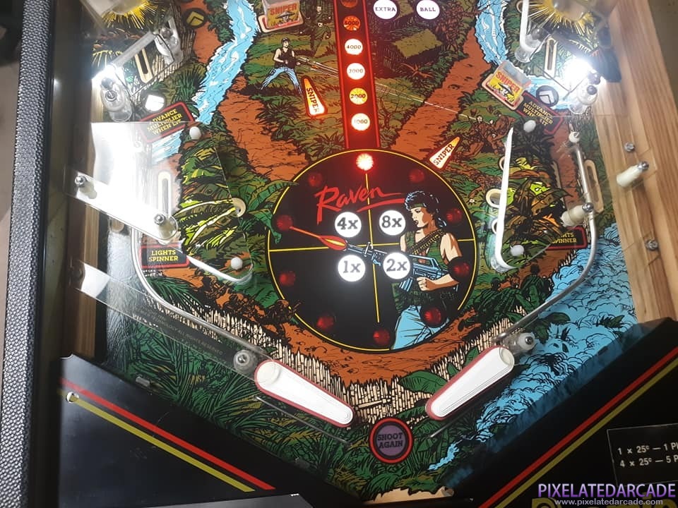 Raven Photo: Raven pinball cabinet with alternate backglass - Lower playfield
