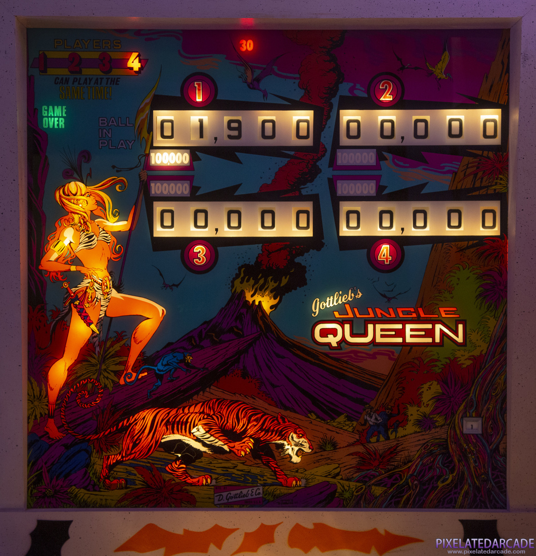 Jungle Queen Photo: Jungle Queen pinball cabinet - Backglass (Illuminated)