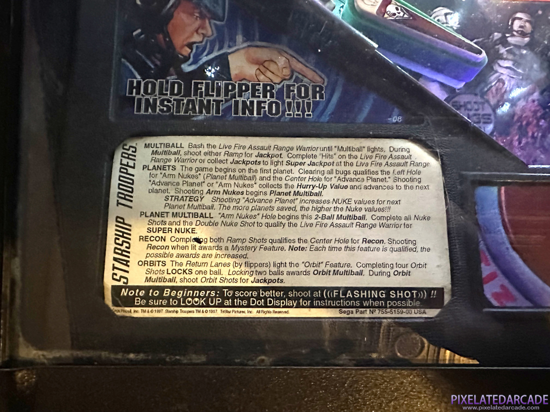 Starship Troopers Photo: Starship Troopers pinball cabinet - Instructions card