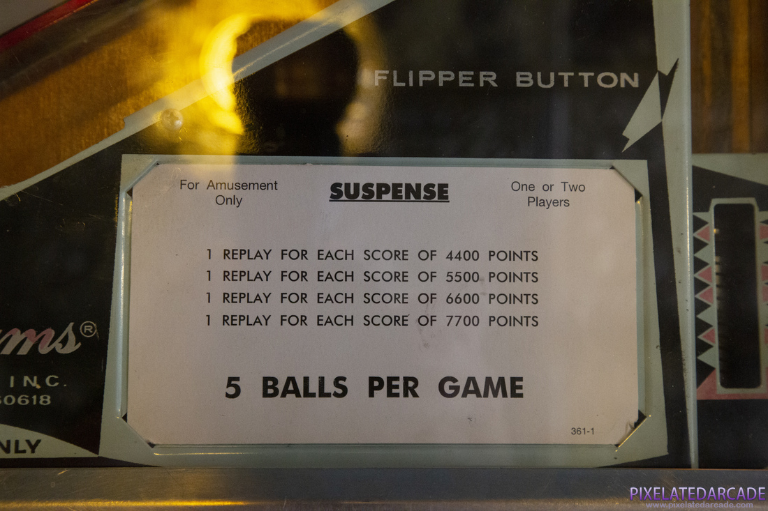 Suspense Photo: Suspense pinball cabinet - Scoring card
