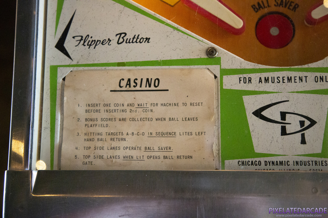Casino Photo: Casino pinball cabinet - Instruction card