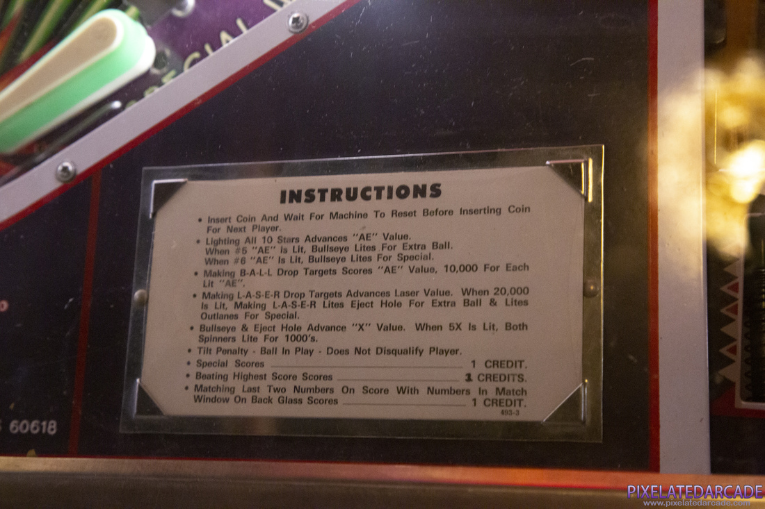 Laser Ball Photo: Laser Ball pinball cabinet - Instruction card