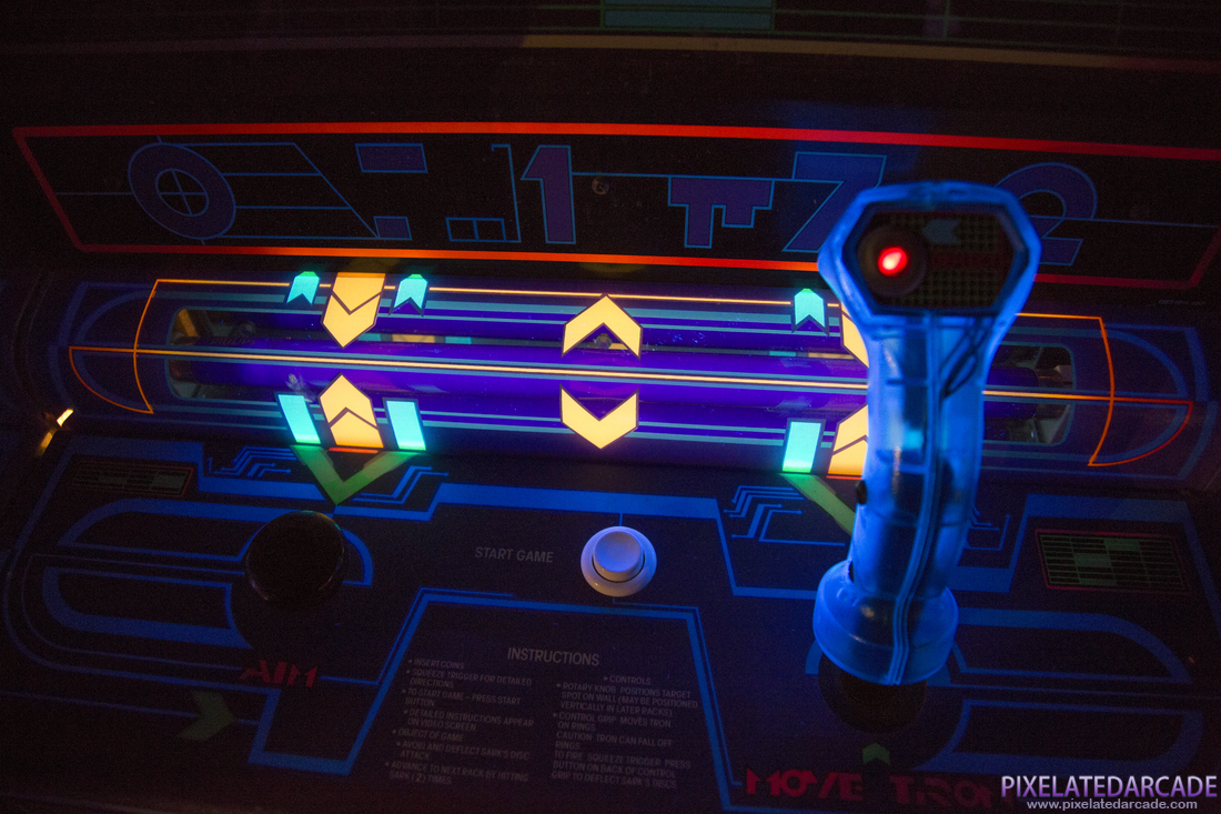 Discs of TRON Photo: Discs of TRON environmental arcade cabinet - Controls with black light