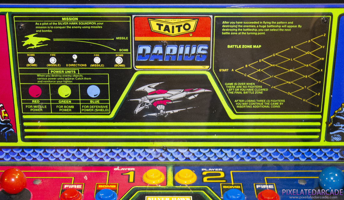 Darius Photo: Darius arcade cabinet - Instructions / Control panel detail