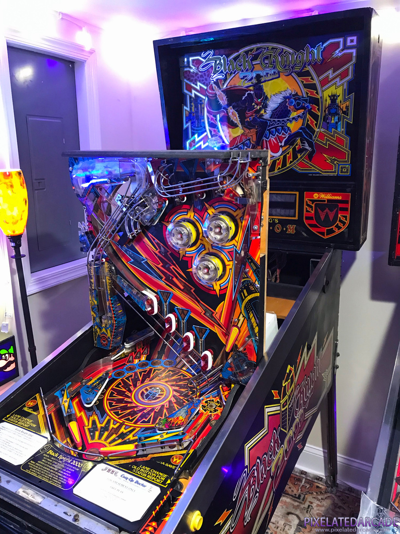 Black Knight 2000 Photo: Black Knight 2000 pinball cabinet - Upper playfield in service position