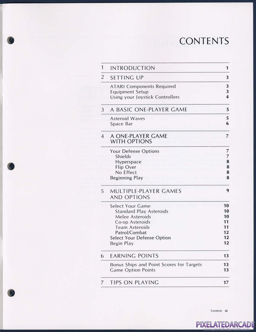 Asteroids: Instruction Manual - Contents