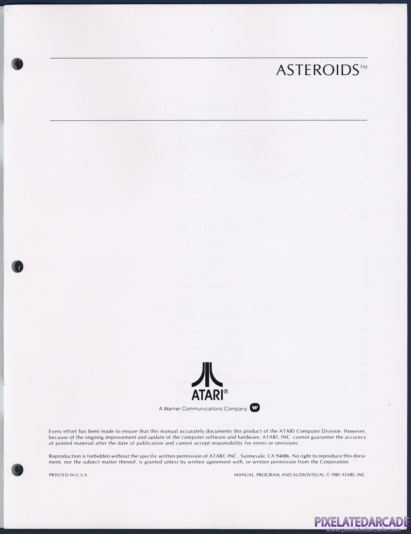 Asteroids: Instruction Manual - Copyright
