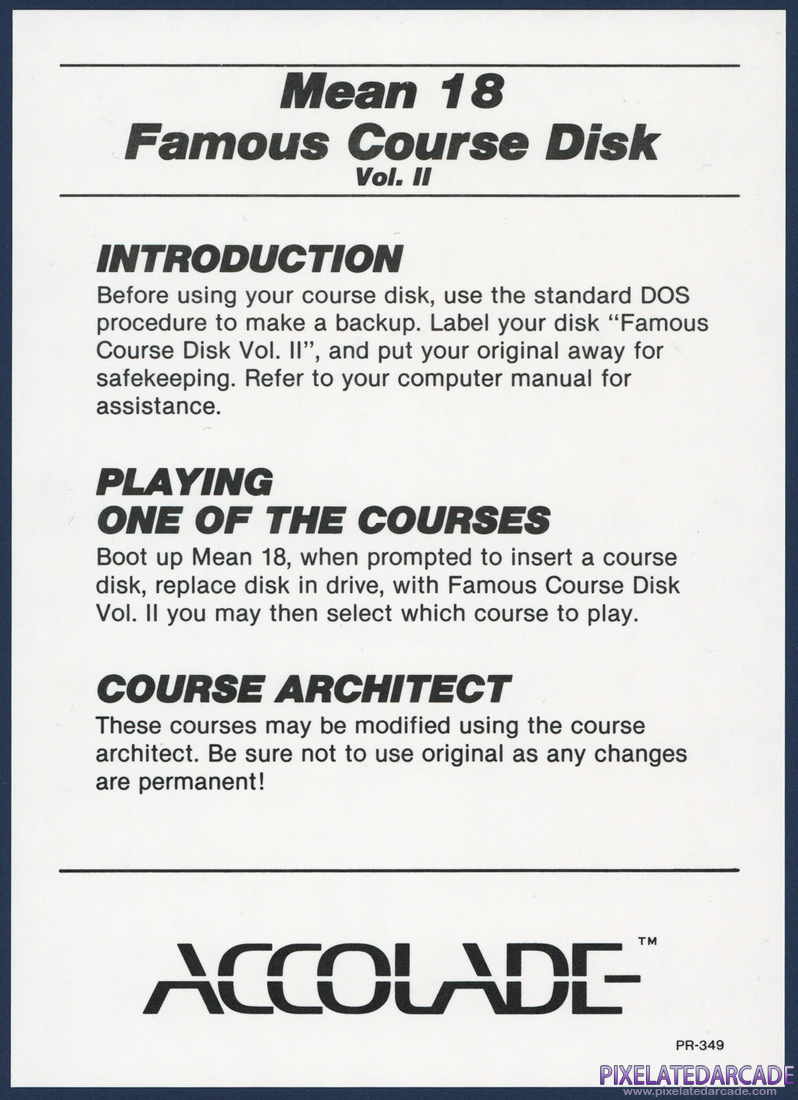 Mean 18 Famous Course Disk Volume II: Instructions - Instructions