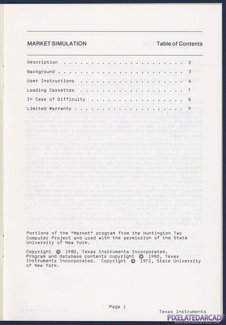 Market Simulation: Instruction Manual - Page 1