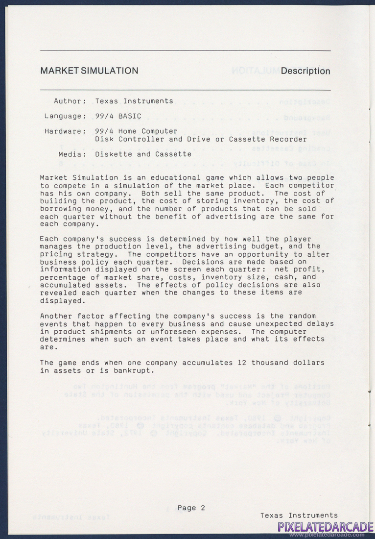 Market Simulation: Instruction Manual - Page 2