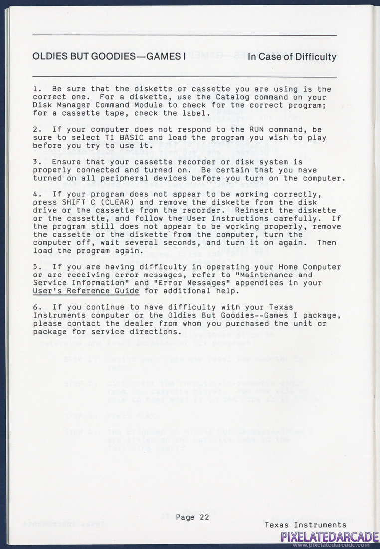 Oldies But Goodies - Games I: Instruction Manual - Page 22