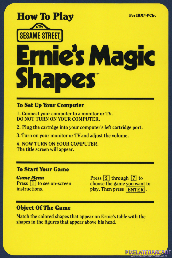 Ernie's Magic Shapes: Instruction Manual - Reference Card Front