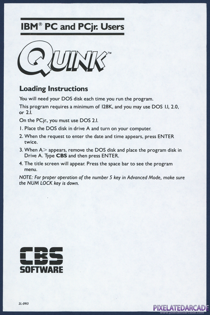 Quink: Instruction Manual - Addendum