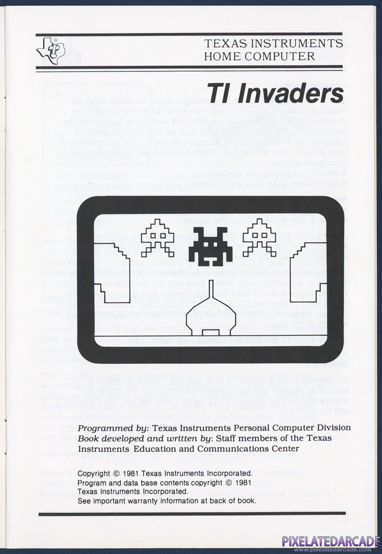 TI Invaders: Instruction Manual - Page 1