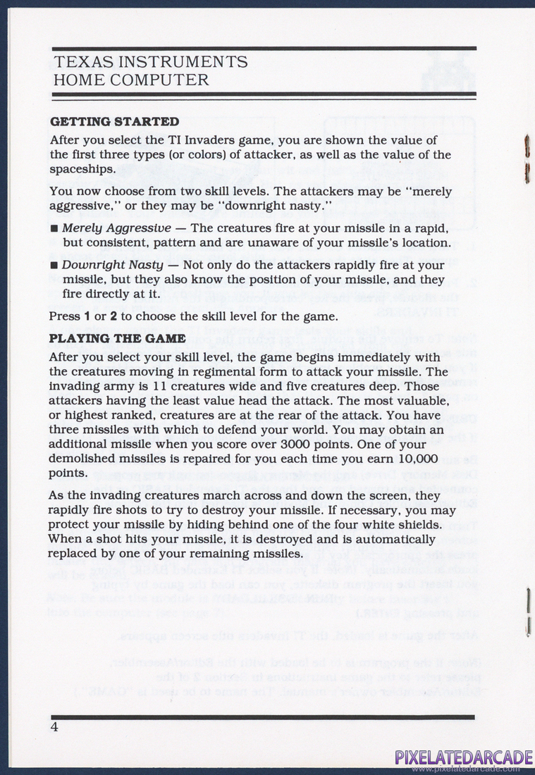 TI Invaders: Instruction Manual - Page 4
