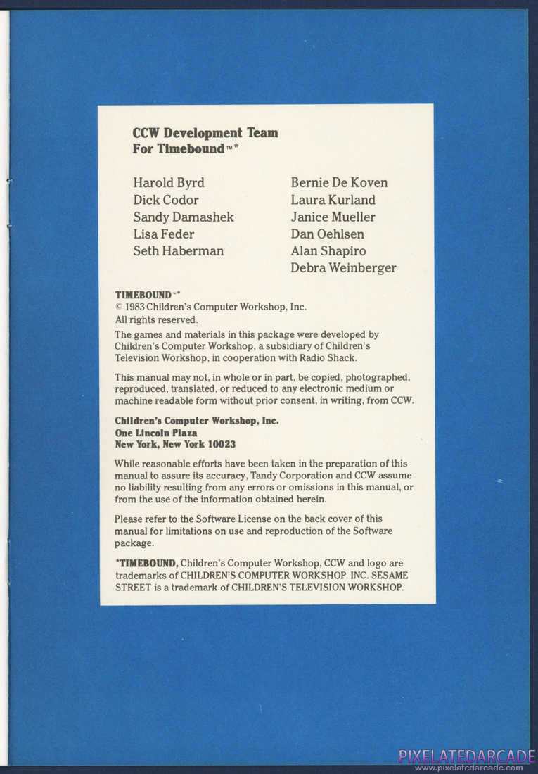 Timebound: Instruction Manual - Back Inside Cover