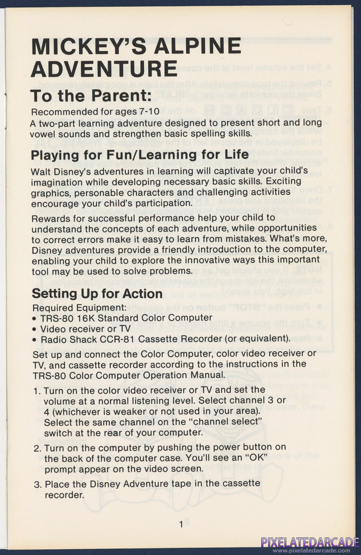 Mickey's Alpine Adventure: Instruction Manual - Page 1
