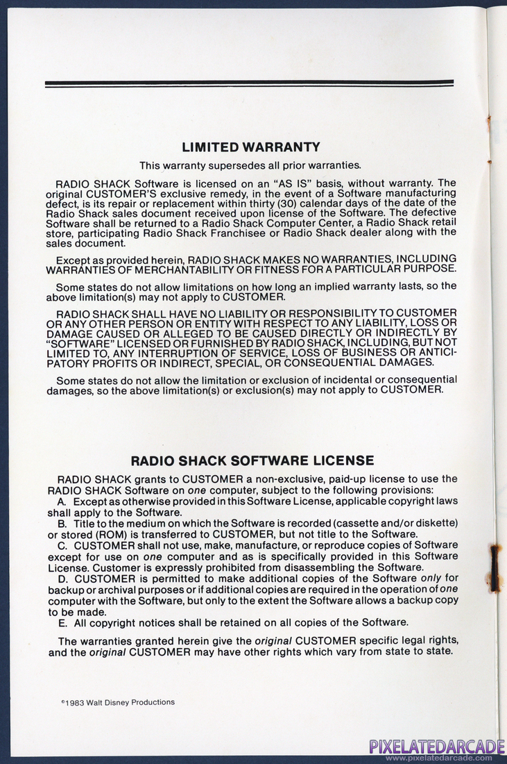 Mickey's World of Writing: Instruction Manual - Front Inside Cover