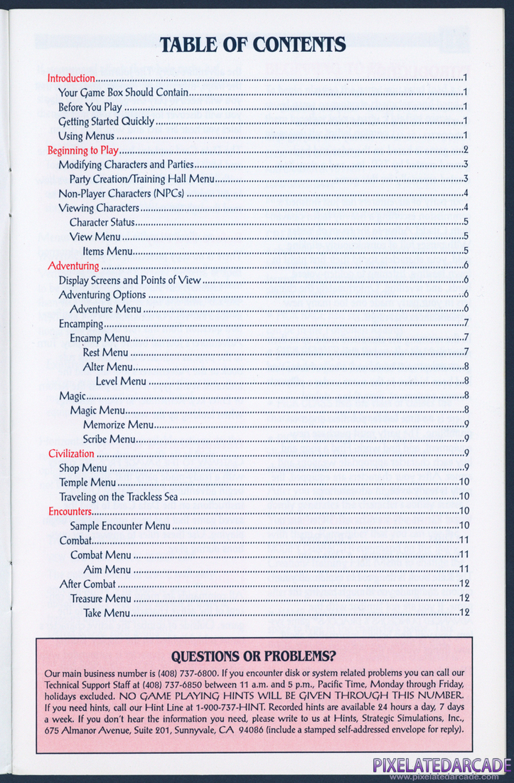 Gateway to the Savage Frontier: Rule Book - Table of Contents