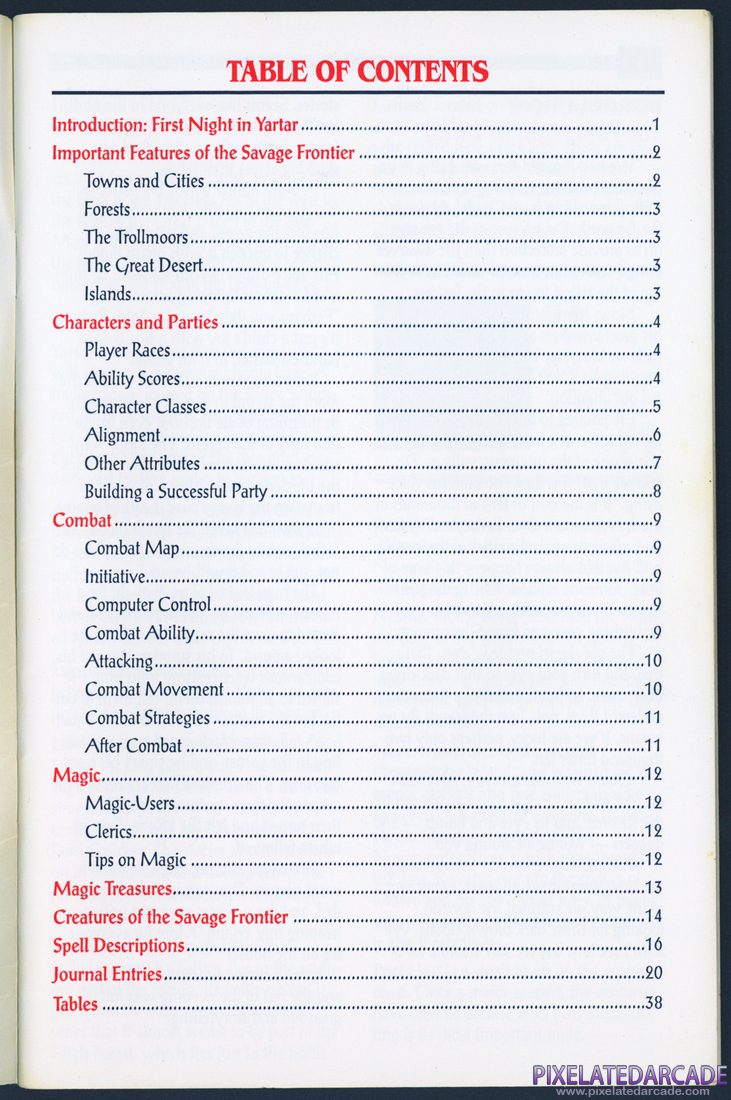 Gateway to the Savage Frontier: Adventurer's Journal - Table of Contents