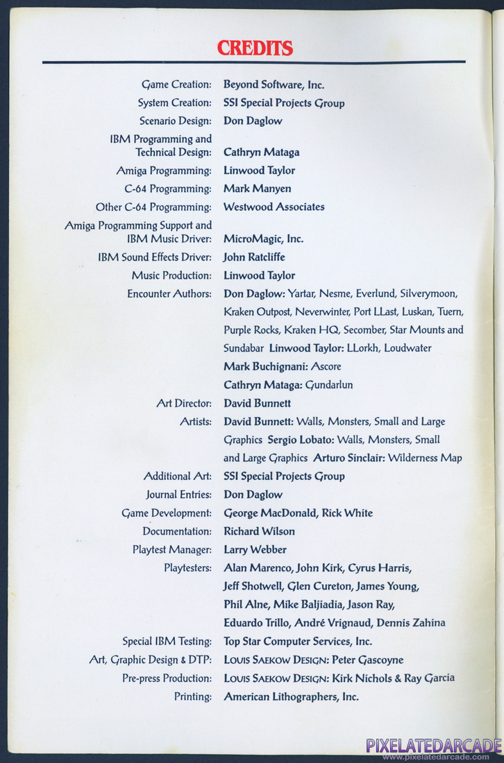 Gateway to the Savage Frontier: Adventurer's Journal - Credits