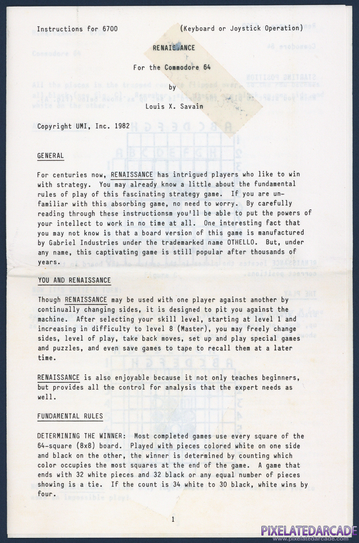 Renaissance: Instruction Manual - Page 1