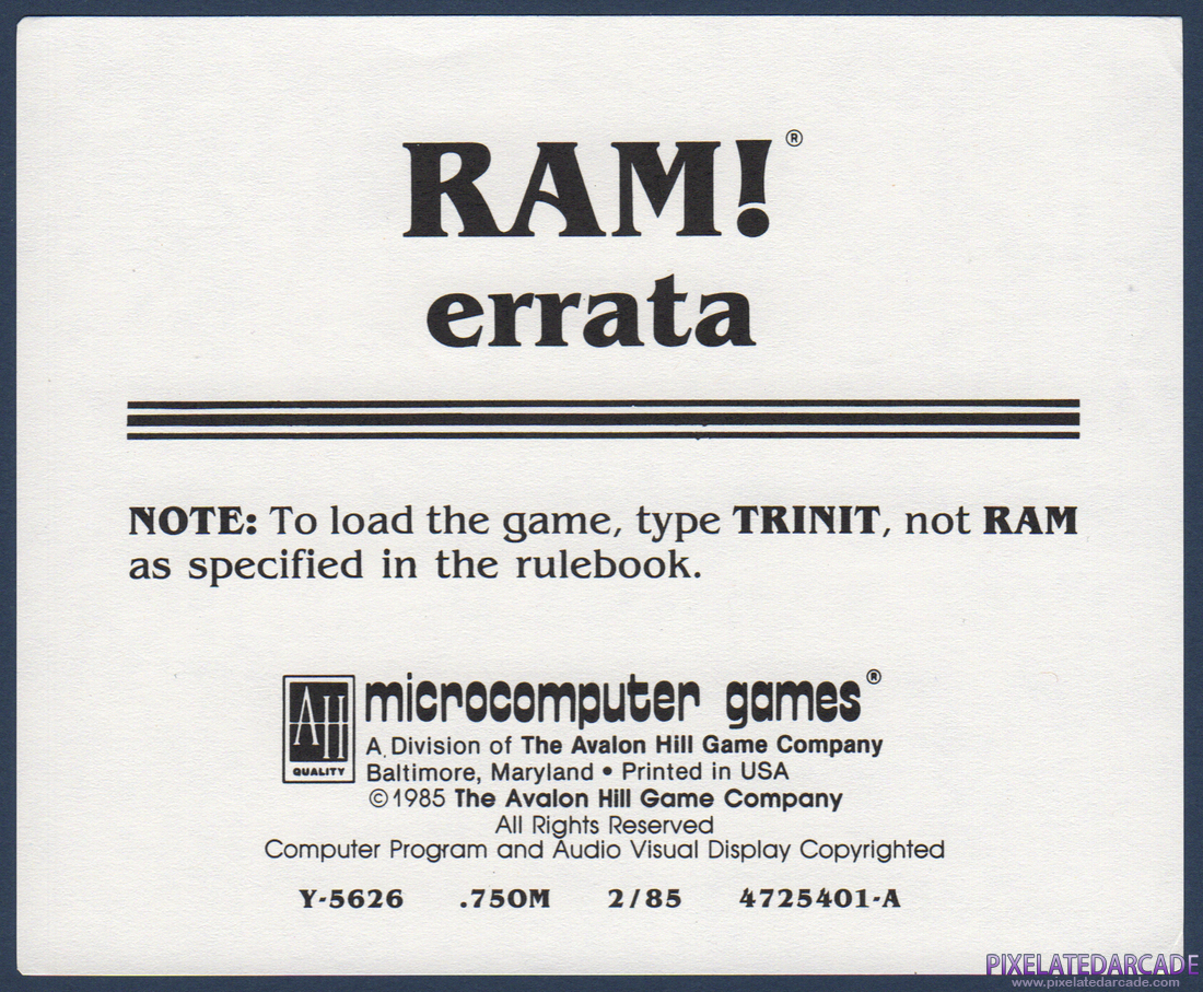 RAM!: Instruction Manual - Addendum