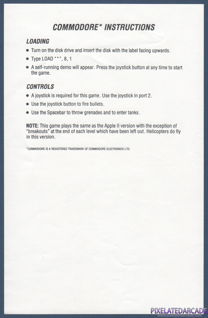 Ikari Warriors: Instruction Manual - Addendum