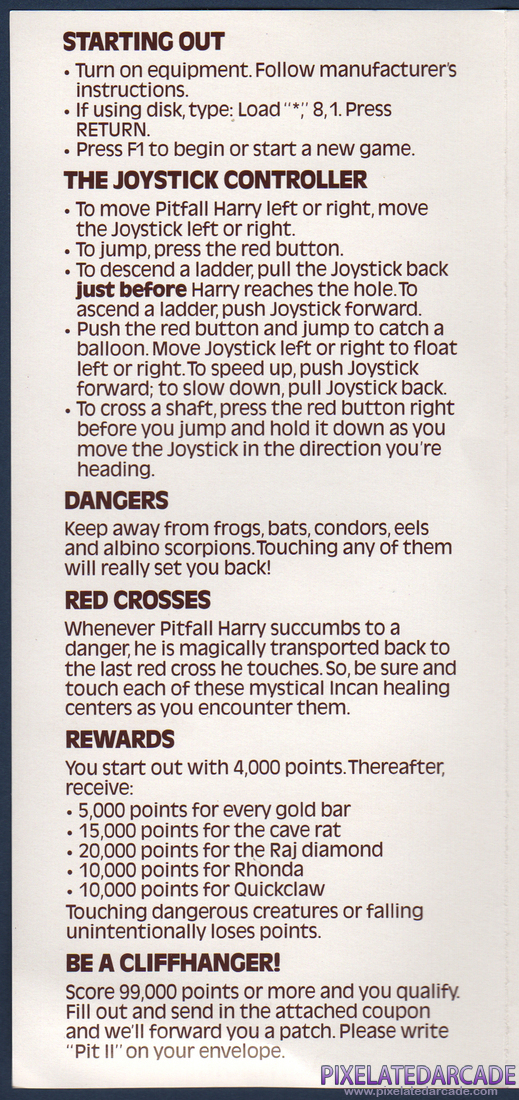 Pitfall II: Lost Caverns: Instruction Manual - Page 2