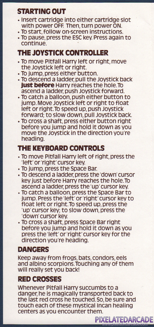 Pitfall II: Lost Caverns: Instruction Manual - Page 2